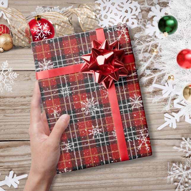 Papier Cadeau Fléau de neige plaquée hiver rouge noir (Créateur téléchargé)