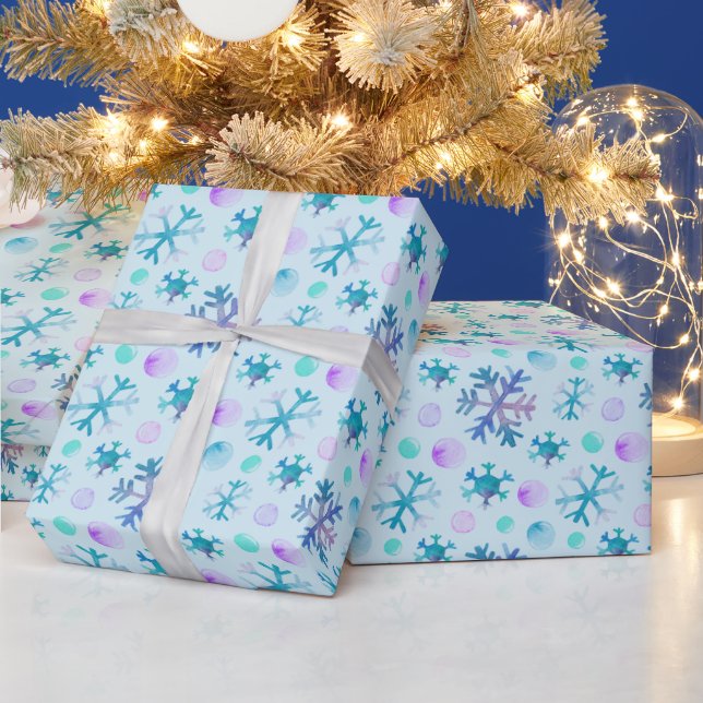 Papier Cadeau Flèche de neige bleue et violette Noël vert modern (Vacances)