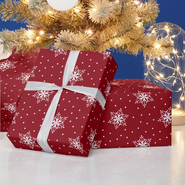Papier Cadeau Flèches blanches Pois Noël rouge (Vacances)