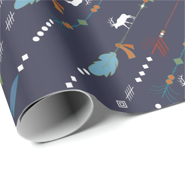 Papier Cadeau Flèches bohème plumes Motif orignal (Coin rond)