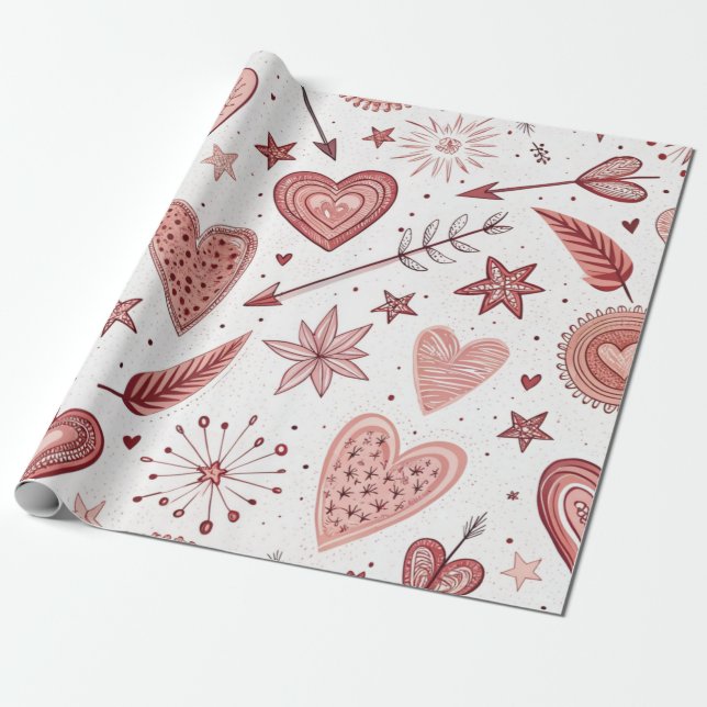 Papier Cadeau Flèches Coeurs Doddle Rose Valentine (Déroulé)