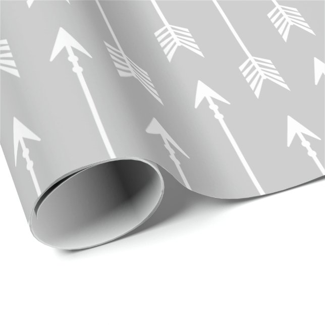 Papier Cadeau Flèches d'aventure grises et blanches (Coin rond)
