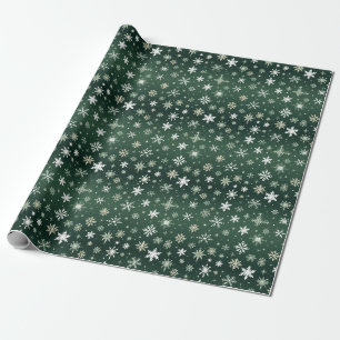 Papier Cadeau Flèches de neige - Blanc sur vert