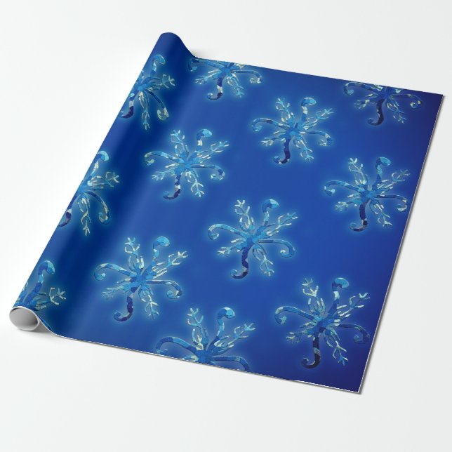 Papier Cadeau Flèches de neige bleu aquarelle (Déroulé)
