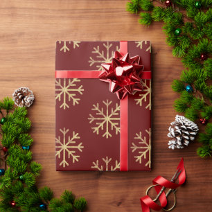 Papier Cadeau Flèches de neige Gold Red Christmas Holiday Cadeau