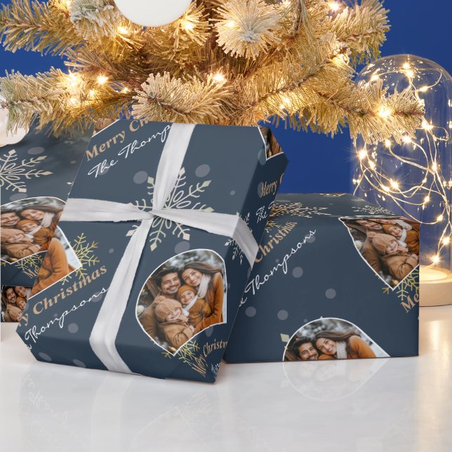 Papier Cadeau Flèches d'hiver modernes Photo Marine Bleu Noël (Vacances)