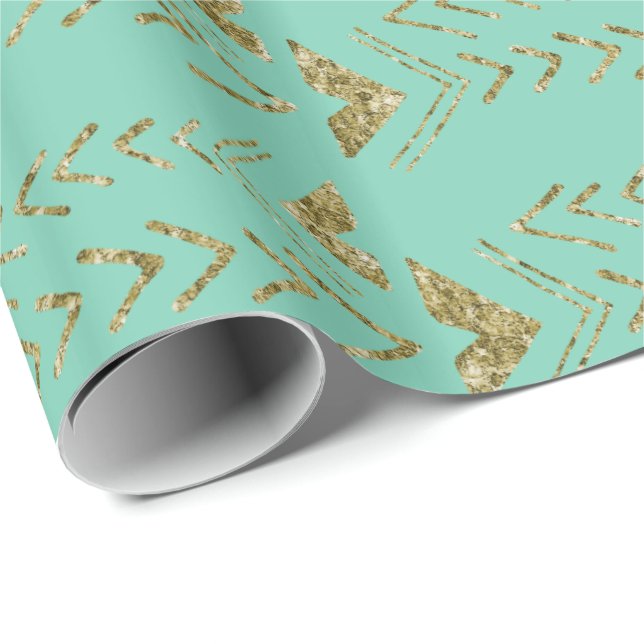 Papier Cadeau Flèches en bon état d'aquarelle d'or (Coin rond)