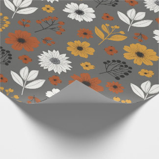 Papier Cadeau Fleur Automnale Moderne du Milieu du Siècle