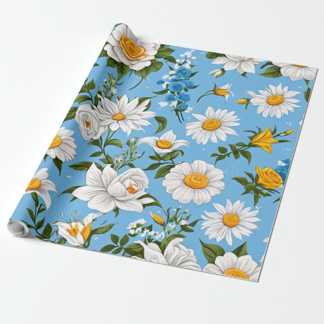Papier Cadeau Fleur blanche (Déroulé)