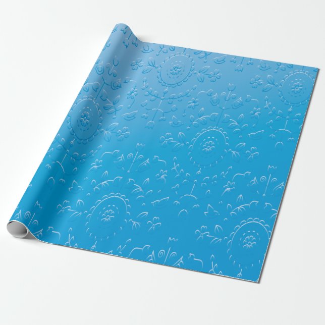Papier Cadeau Fleur bleue intégrée Dégradé Abstrait (Déroulé)