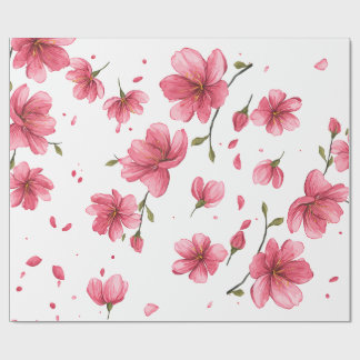 Papier Cadeau Fleur d'aquarelle rose de cerisier en fleurs