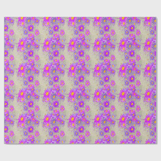 Papier Cadeau Fleur d'aster daisy violette et rose rayée