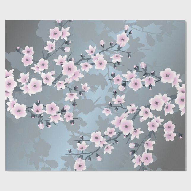 Papier Cadeau Fleur de cerisier Floral Dusty rose Dusty bleu (Plat)