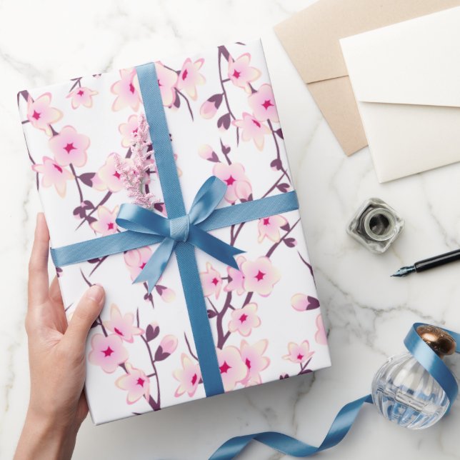 Papier Cadeau Fleur de cerisier rose blanc  (Cadeaux)
