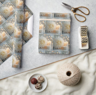 Papier Cadeau Fleur de chrysanthème de mariage et bougies
