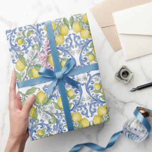 Papier Cadeau Fleur de citron bleu méditerranéen italien
