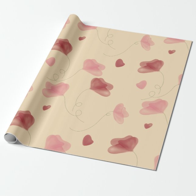 Papier Cadeau Fleur de coquelicot de couleur de l'eau (Déroulé)