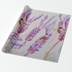 Papier Cadeau Fleur de lavande abeille heureuse aquarelle