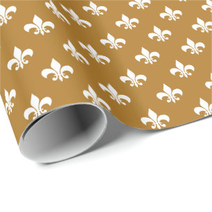 Papier Cadeau Fleur de lis blanc sur Mat Gold