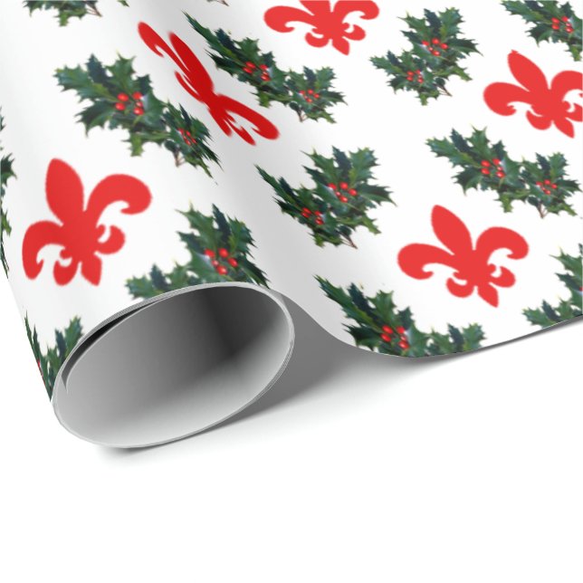 Papier Cadeau Fleur de Lis et papier d'emballage de houx (Coin rond)