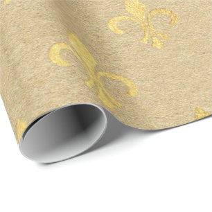 Papier Cadeau Fleur de Lis Kraft Gold Natural Royal Minimal