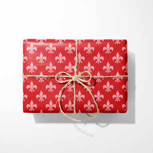 Papier Cadeau Fleur de Lis rouge et rose
