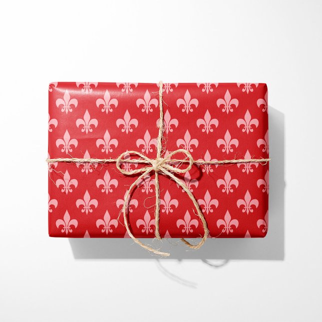Papier Cadeau Fleur de Lis rouge et rose (Créateur téléchargé)