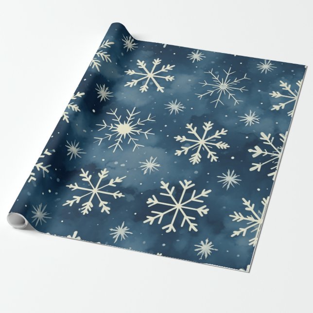 Papier Cadeau Fleur de neige bleue Noël motif (Déroulé)