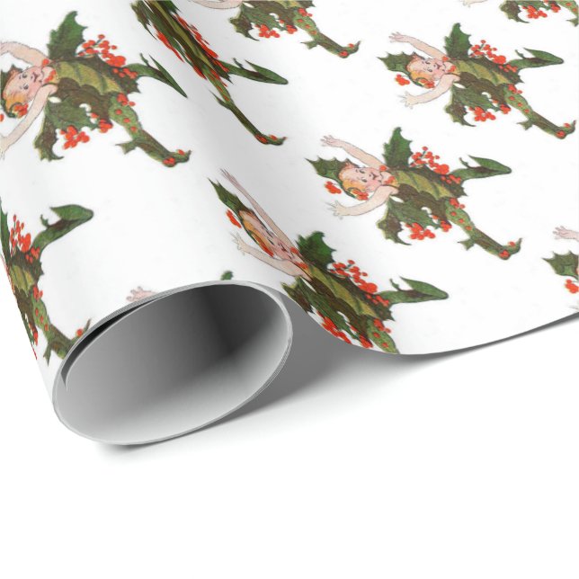 Papier Cadeau Fleur de Noël Holly mignonne enfant drôle Floral (Coin rond)