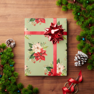 Papier Cadeau Fleur de Noël Poinsettia avec Elegant Botanique