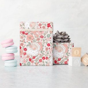 Papier Cadeau Fleur de Noël Retro Vintage Santa Claus