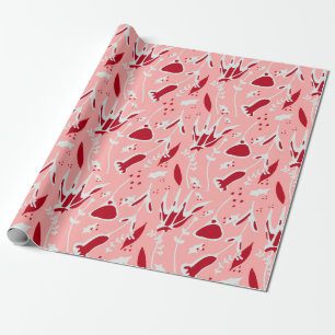 Papier Cadeau Fleur de Noël rose et rouge