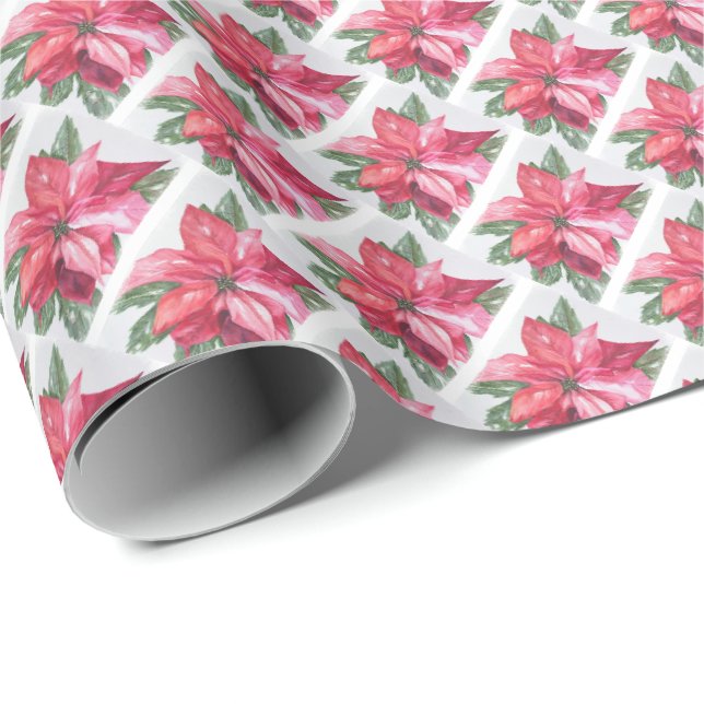 Papier Cadeau Fleur de Noël Rouge Poinsettia (Coin rond)