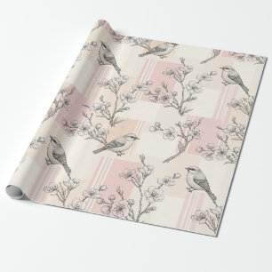 Papier Cadeau Fleur de oiseau vintage Toile Rayure (2)