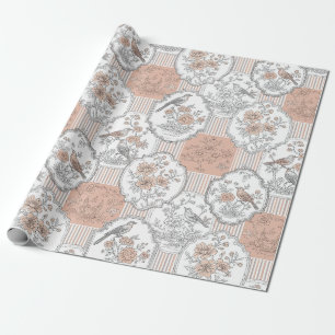 Papier Cadeau Fleur de oiseau vintage Toile rayure (3)