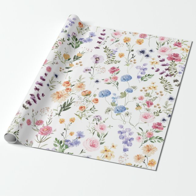 Papier Cadeau Fleur de prairie Fleur sauvage de printemps Jardin (Déroulé)