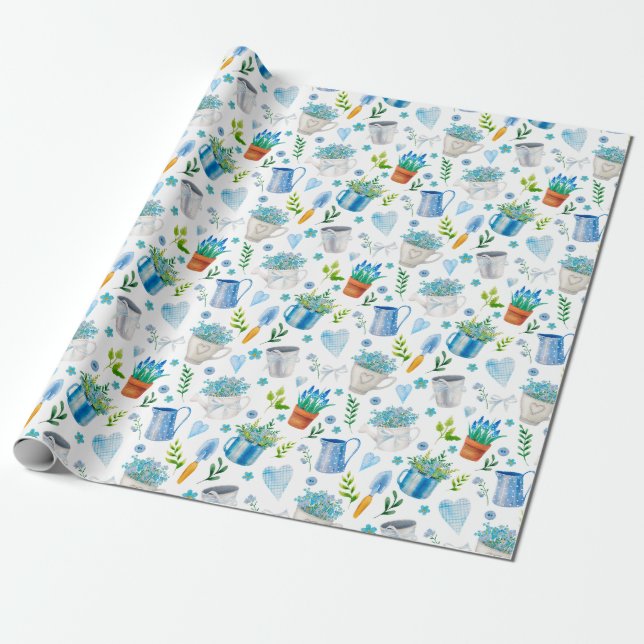 Papier Cadeau Fleur de printemps de l'aquarelle mignonne Motif d (Déroulé)