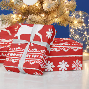 Papier Cadeau Fleur de rennes rouges et blancs Noël moderne