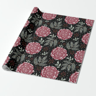Papier Cadeau Fleur de rose d'hiver