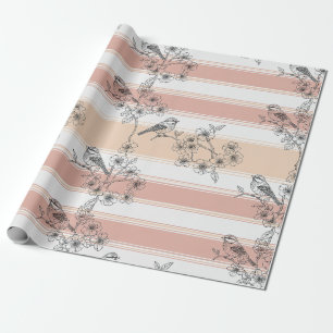 Papier Cadeau Fleur de ruban pêche Élégant oiseau (3)