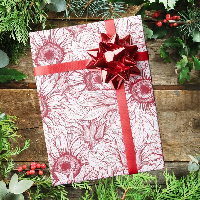 Papier Cadeau Fleur de soleil rouge Abstraite Noël Motif (Créateur téléchargé)