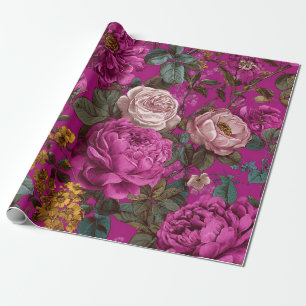 Papier Cadeau Fleur de style boho vintage rustique rose botaniqu