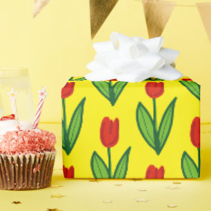 Papier Cadeau Fleur de tulipe rouge vive jaune personnalisé 
