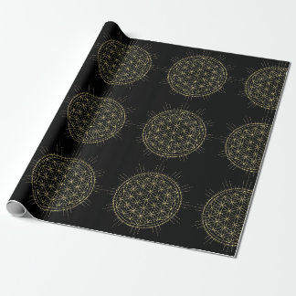 Papier Cadeau fleur de vie élégant noir et or occulte sorcière