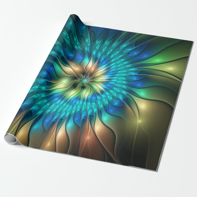 Papier Cadeau Fleur d'Imaginaire lumineux, Fractale Abstraite co (Déroulé)