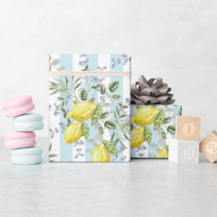 Papier Cadeau Fleur d'Itale au citron Méditerranéen à rayures fl