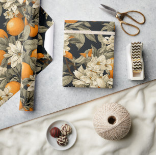 Papier Cadeau Fleur d'Orange Botanique Sombre