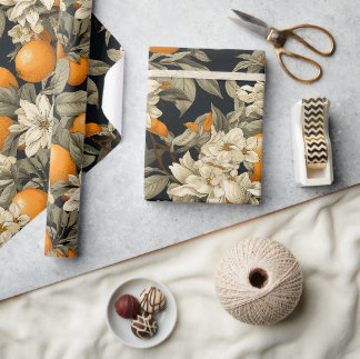 Papier Cadeau Fleur d'Orange Botanique Sombre