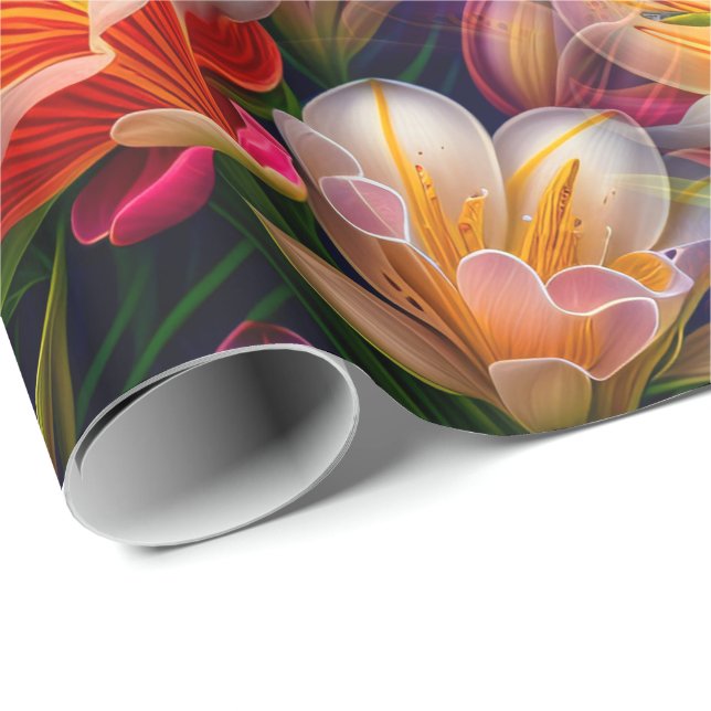 Papier Cadeau Fleur Fantasique unique (Coin rond)