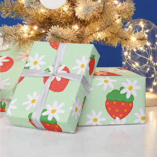 Papier Cadeau Fleur Fleur Motif de fraise Fleur marron